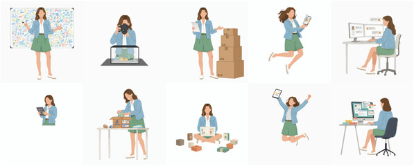 Flat Illustration Business Woman in Various Activity and Different Professions Set