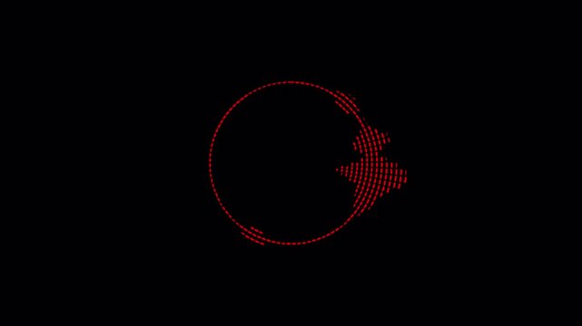 Glowing circle audio spectrum visualizer animation on transparent background. Dynamic sound wave reacts to music beats for podcast intro, radio broadcast, and sound visual design seamless loop. 4K