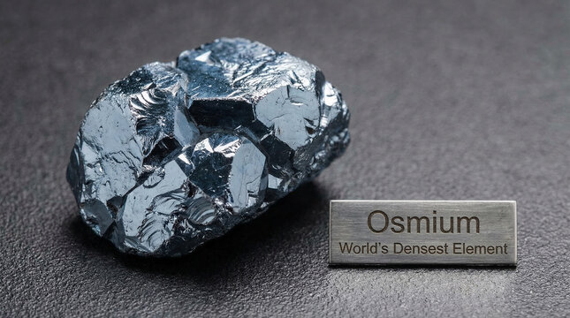 Macro photography of osmium metal crystal with bluish-grey color and dense surface, world's densest element concept for science brand or materials science editorial, no people