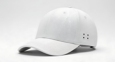 Fototapeta premium White baseball cap with curved brim and ventilation holes on side