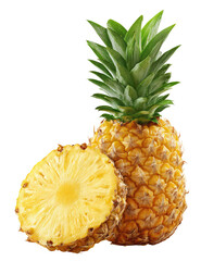 Fresh pineapple whole and sliced, vibrant yellow flesh