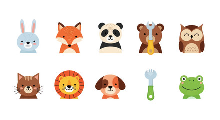 Fototapeta premium Cartoon animal faces collection