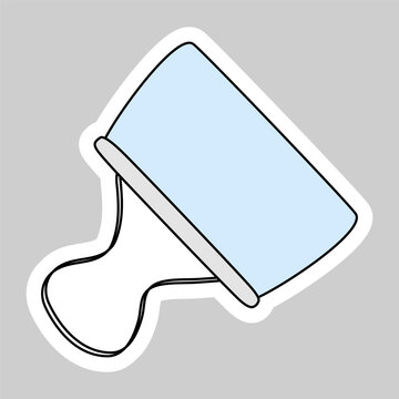 Sticker with metal binder clip for holding sheets of paper together, doodle style vector