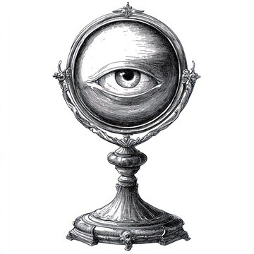 Scrying mirror illustration vintage art.