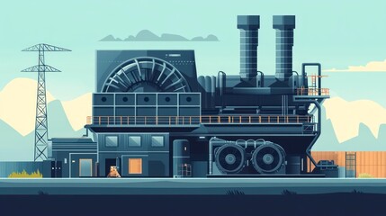 Obraz premium Industrial power plant illustration modern energy generation and infrastructure