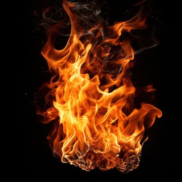 Vivid flames against dark background