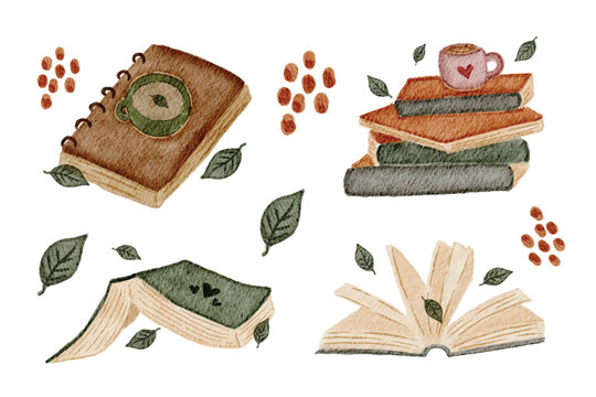 Aesthetic Coffee and Books Watercolor Collection