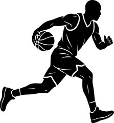 Naklejka premium Basketball Player Silhouette Running Dribbling Vector