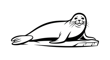 Obraz premium Black and white illustration of a seal lying on a floating iceberg