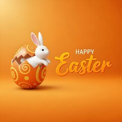 Obraz premium Happy easter sunday celebration with easter bunny emerging from decorated egg
