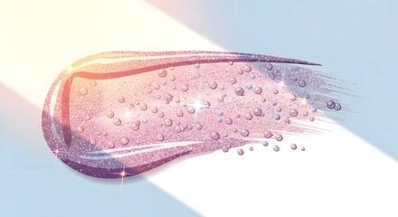 Fototapeta premium Abstract Pink Glitter Lipstick with Sparkling Bubbles on Light Blue Background