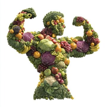 Muscular figure made of vegetables.