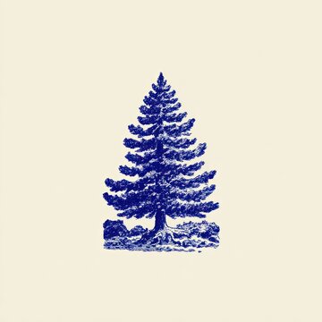 Vintage blue tree illustration.