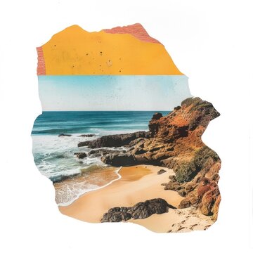Surreal beach collage art.