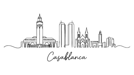 Fototapeta premium Elegant minimal line drawing of Casablanca's iconic skyline featuring historic and modern architecture