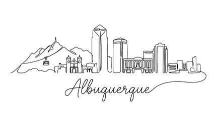 Obraz premium Minimalist Line Drawing of Albuquerque City Skyline with Mountain Range Illustration