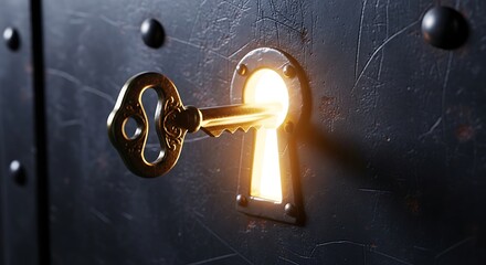 Key Unlocking Metal Door with Light.