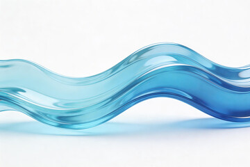 Abstract 3D render of blue glass-like wave form with smooth curves, transparent texture, and flowing motion, ideal for modern design elements.