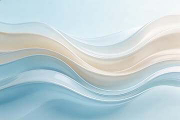 Obraz premium Abstract image featuring smooth, curved wave patterns in soft blue and beige hues, creating a fluid, modern, and minimalist aesthetic ideal for design or decor backgrounds.