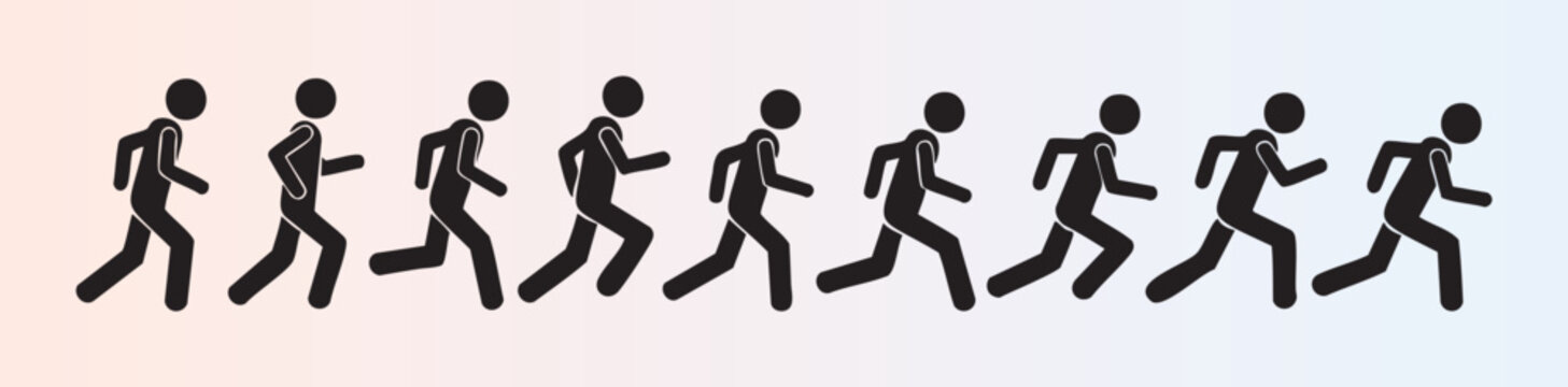 Sequential running motion of a person illustrated in silhouette style