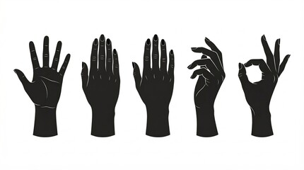 Fototapeta premium Professional Collection of Black Solid Hand Silhouettes and Interaction Gestures for Website Accessibility and Digital Navigation Symbols
