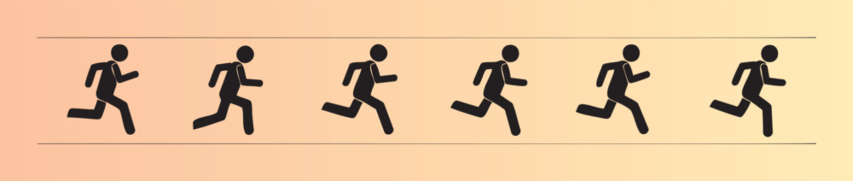 Six sequential running man icons in a linear progression