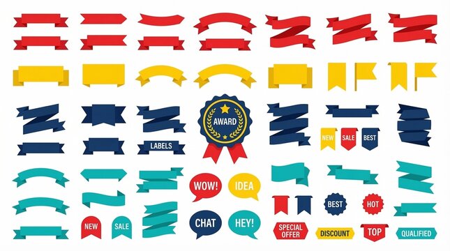 Mega Collection of 50+ Colorful Achievement Badges and Quality Ribbons for Game UI and Business Certification Design