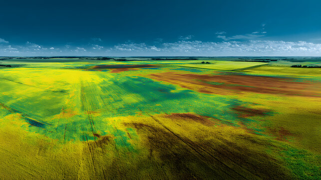 NDVI Satellite Crop Health Map on Farmland with Large Copy Space Blue Sky