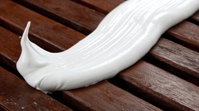 sealant. Smooth white sealant bead filling a gap between dark wood planks. safety posters, maintenance manuals, designed for precision metalworking and fabrication facilities, clarifies operation.

