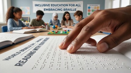 Diverse students learning braille in inclusive classroom setting
