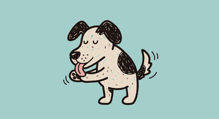 A dog licking its paw.
