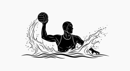Obraz premium Water polo athlete silhouette in water with ball vector illustration design element