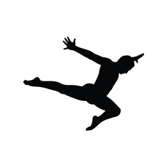 Dynamic silhouette of a person mid air appearing to leap or dance