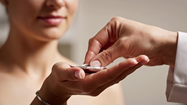 Close Up Condom Pack Exchange Demonstration in Safe Sex Education Video.