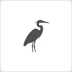 Obraz premium Elegant water bird silhouette, showcasing a standing heron or egret in a minimalist vector graphic, ideal for nature, wildlife, and outdoor-themed designs and iconography