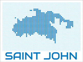 Fototapeta premium Saint John digital style map with blue rounded rectangle dots. Virgin Islands (US). Dotted shape of the island. Saint John blue colored map and title on white background. Amazing Vector Illustration.