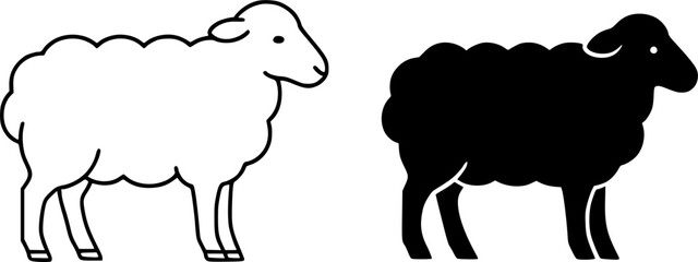 Sheep illustration icon, outline and silhouette, for farm and animal themed designs © Nurhalimah