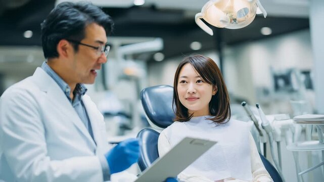 日本人男性歯科医が女性患者へ説明