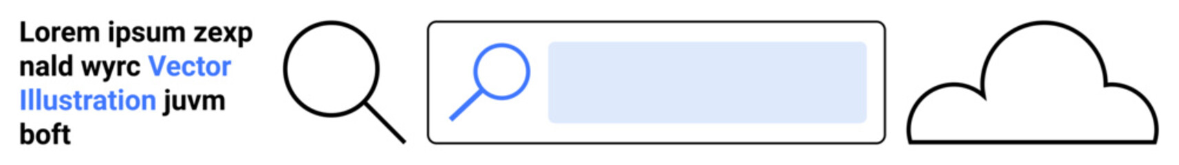 Obraz premium Digital tools, cloud computing, data storage, online research, web navigation, search functionality. Magnifying glass, search bar cloud outline. Cloud computing and data storage concept