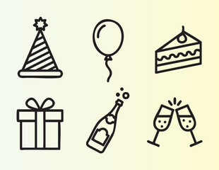 Naklejka premium Handdrawn party icons with cake balloons and gifts celebration set