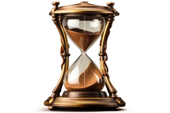 Hourglass white background deadline lighting.