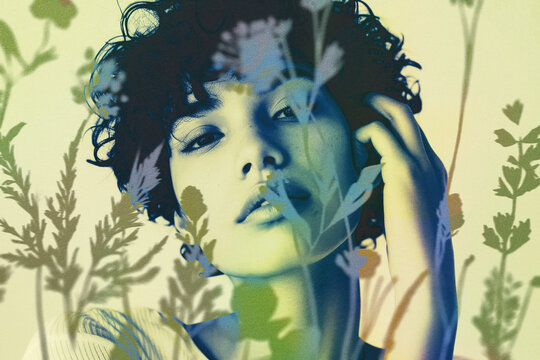 Dreamy portrait with floral overlay