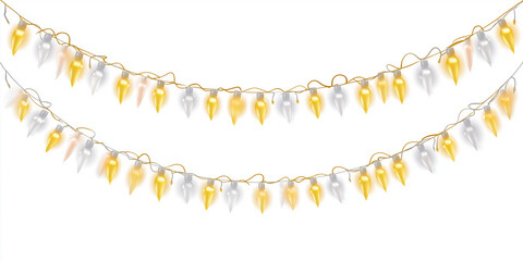 Fototapeta premium vector set of yellow garland lights isolated on a transparent background, gold chain decoration for wedding and party decoration
