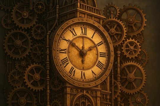 Intricate steampunk clock gears