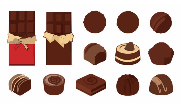 Chocolate set vector with bars truffles pralines and gourmet handmade sweets