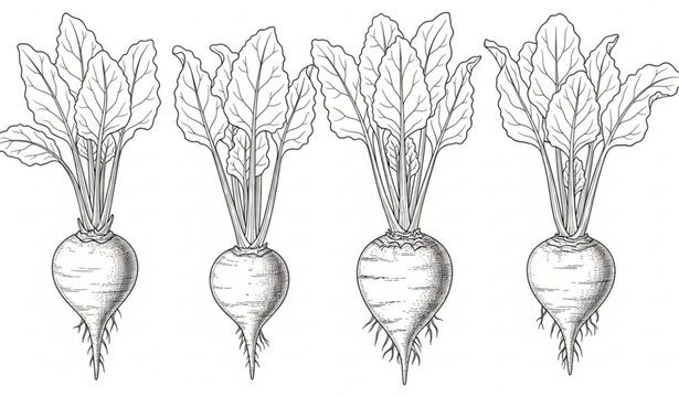 Hand drawn sugar beet root plant outline illustration isolated on transparent background