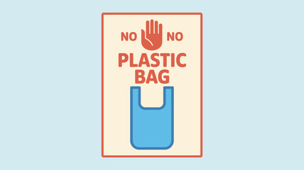 Warning sign against plastic bag use featuring a stop hand and bag symbol