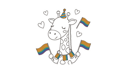 Naklejka premium Giraffe Pride Celebration - A Heartwarming LGBTQ Coloring Page.