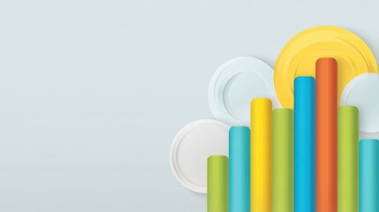 Obraz premium Colorful Abstract Composition with Round Plates and Vertical Stripes for Modern Design Projects and Creative Inspirations