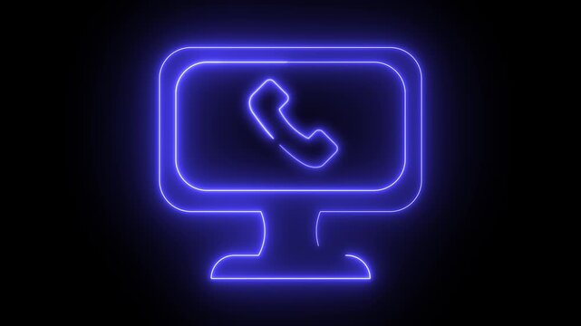 Neon light effect animation of a monitor icon with a phone
